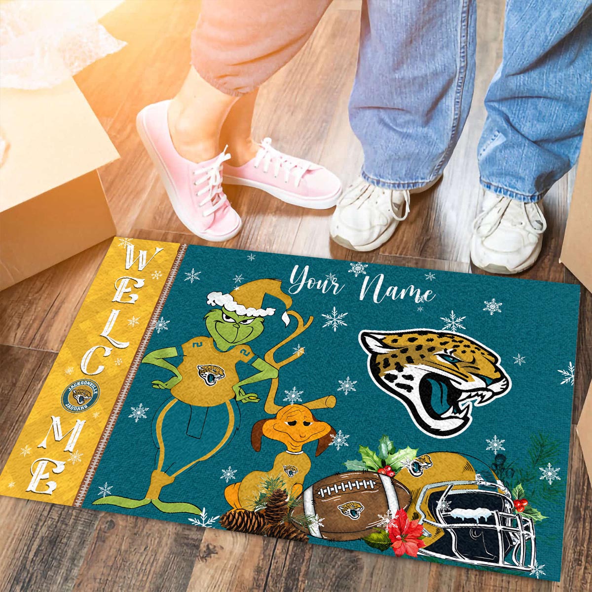 Sportswearmerch Jacksonville Jaguars NFL x Grinch Christmas Welcome Football Doormat For Fan