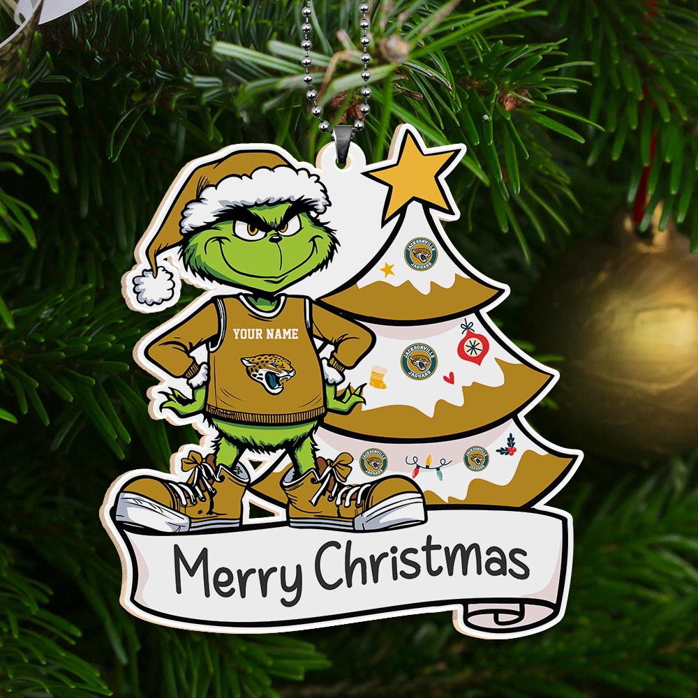 Sportswearmerch Jacksonville Jaguars NFL x Grinch Merry Christmas Acrylic Ornament For Fans
