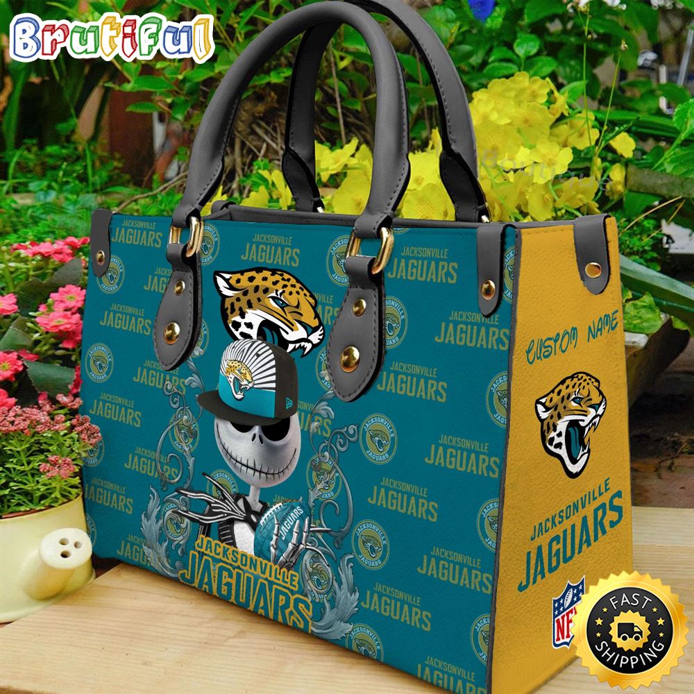 Sportswearmerch Jacksonville Jaguars NFL x Jack Skellington Women Leather Bag For Fan