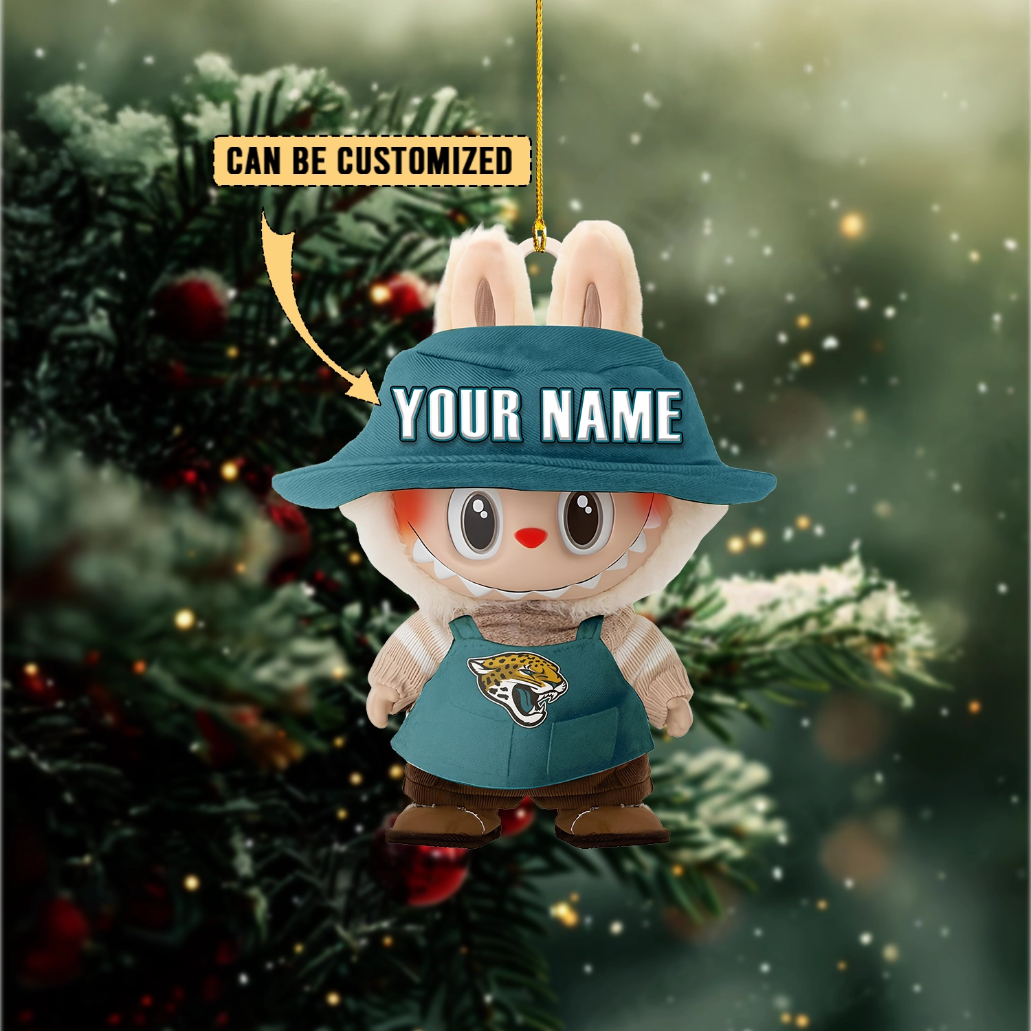 Sportswearmerch Jacksonville Jaguars NFL x Labubu Christmas Personalized Acrylic Ornament Gift For Fans