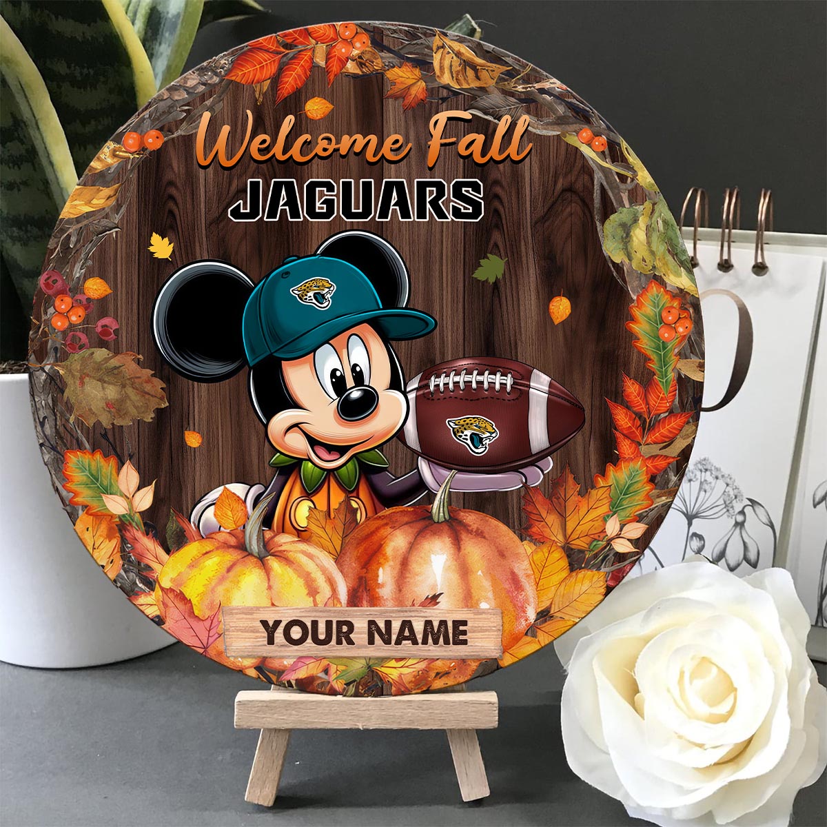 Sportswearmerch Jacksonville Jaguars NFL x Mickey Round Wooden Sign For Fan
