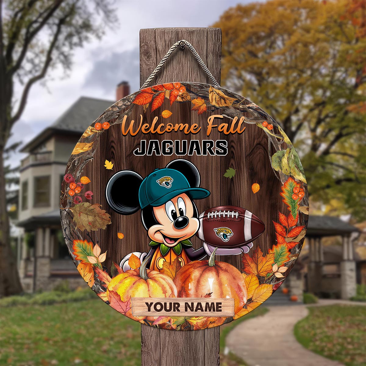 Sportswearmerch Jacksonville Jaguars NFL x Mickey Round Wooden Sign For Fan