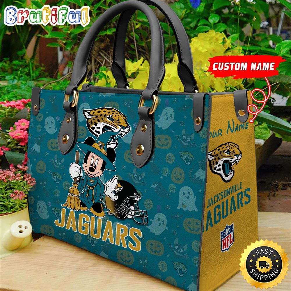 Sportswearmerch Jacksonville Jaguars NFL x Minnie Halloween Leather Handbag For Fan