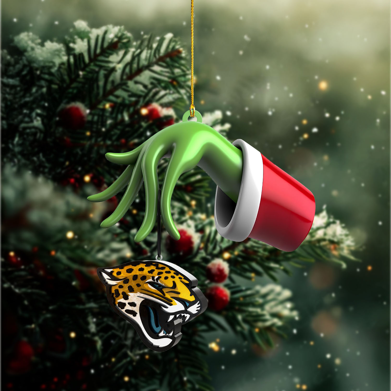 Sportswearmerch Jacksonville Jaguars NFL x The Grinch Christmas Acrylic Mix Wooden Ornament Gift For Fans