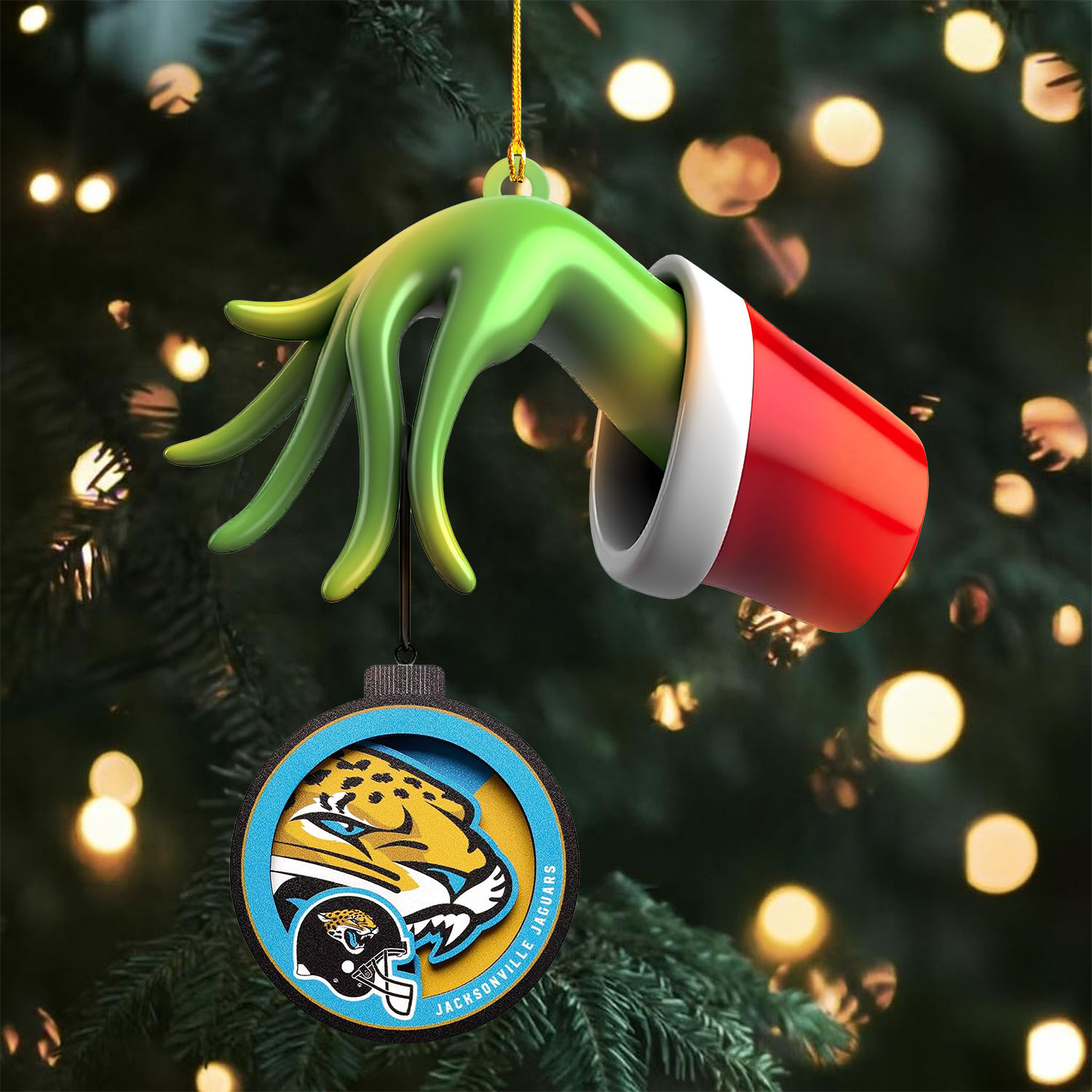 Sportswearmerch Jacksonville Jaguars NFL x The Grinch Christmas Acrylic Mix Wooden Ornament Gift For Fans