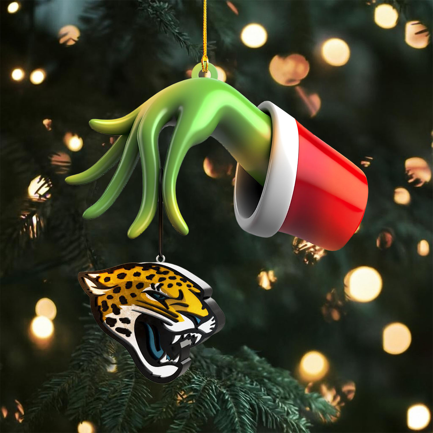 Sportswearmerch Jacksonville Jaguars NFL x The Grinch Christmas Acrylic Mix Wooden Ornament Gift For Fans
