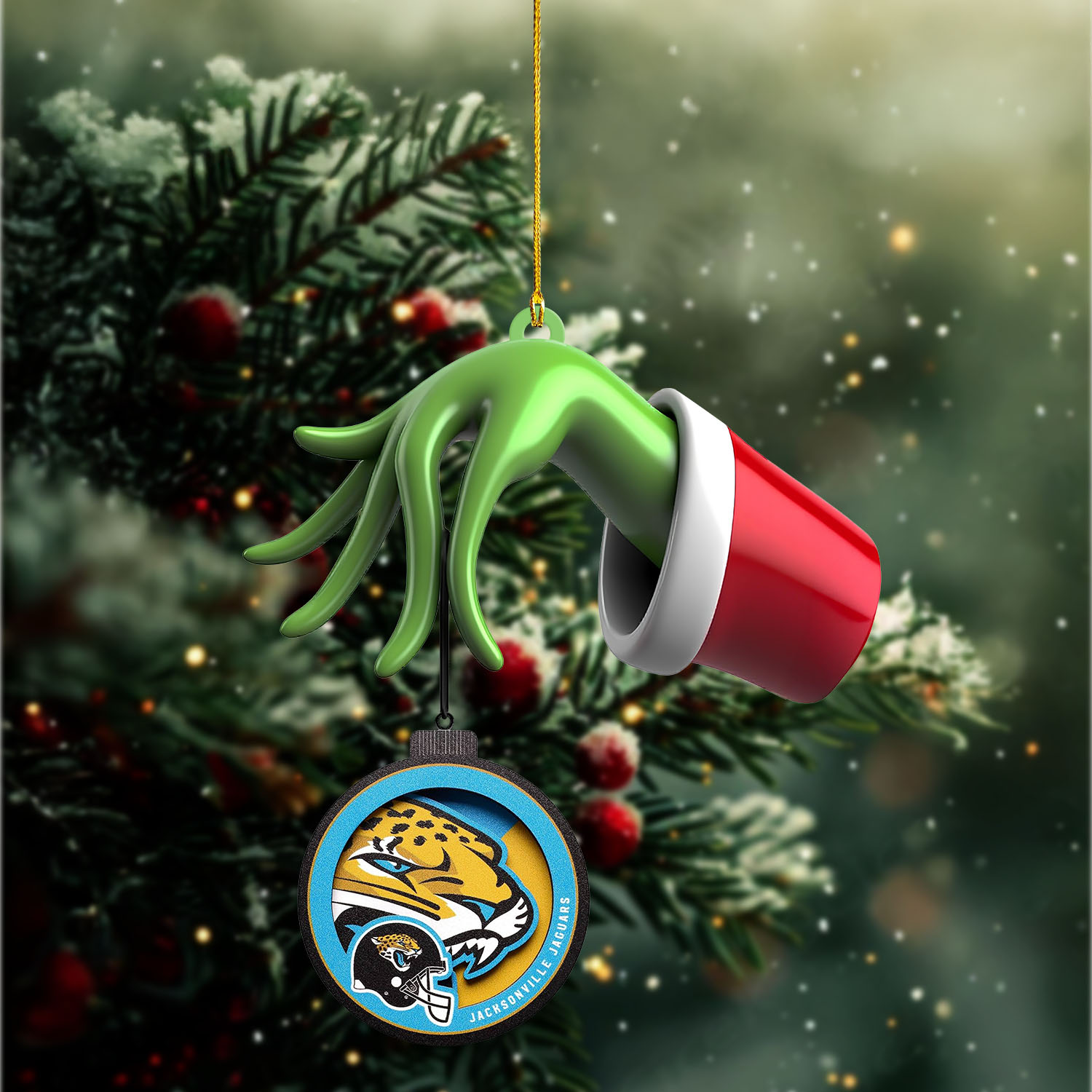 Sportswearmerch Jacksonville Jaguars NFL x The Grinch Christmas Acrylic Mix Wooden Ornament Gift For Fans