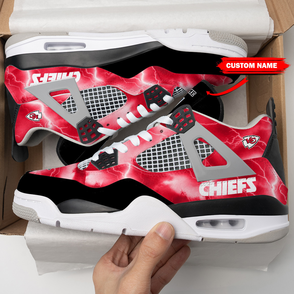 Sportswearmerch Kansas City Chiefs NFL Air Jordan 4 Sneaker AJ4 Sneakers Shoes For Men And Women
