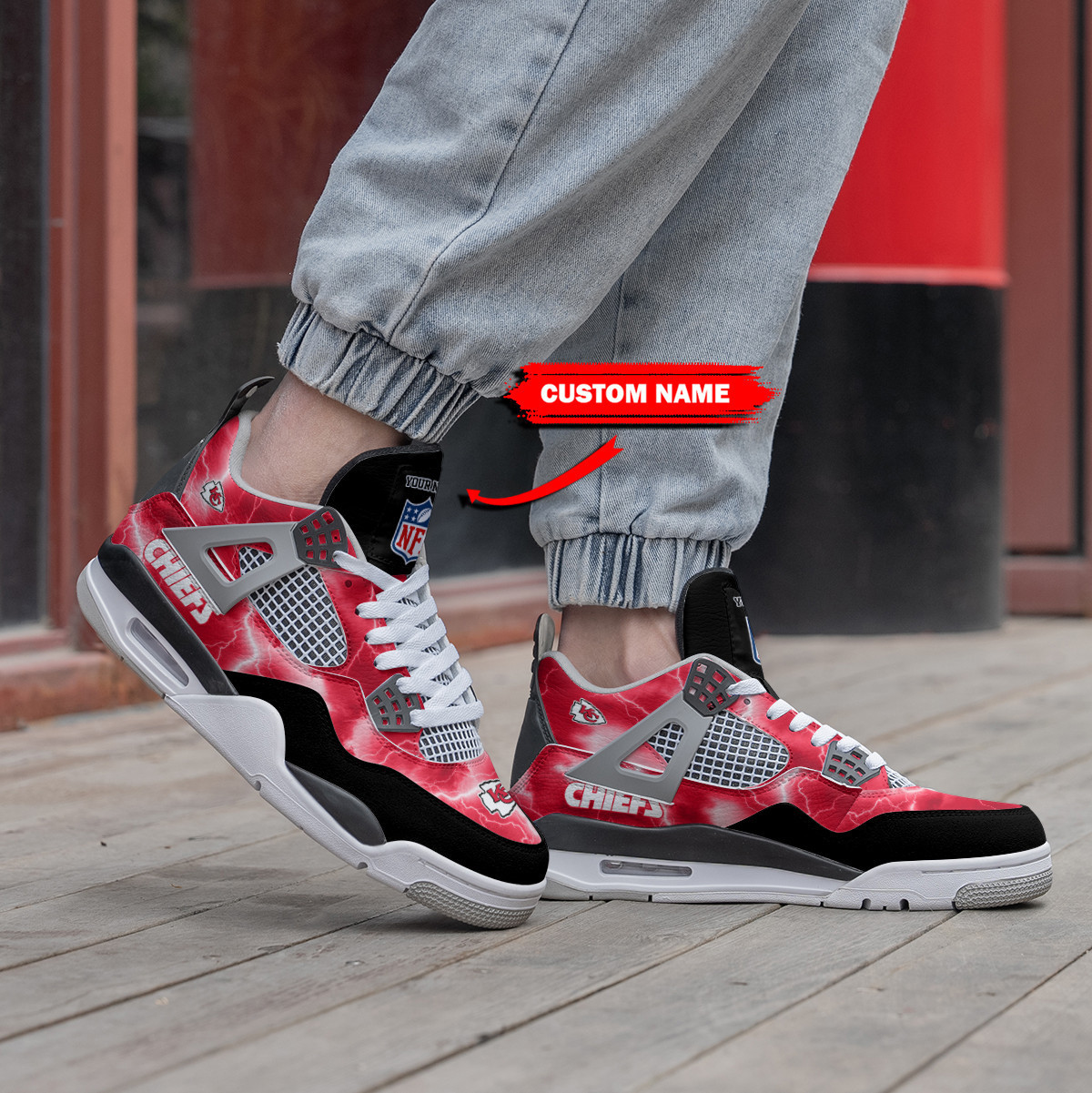 Sportswearmerch Kansas City Chiefs NFL Air Jordan 4 Sneaker AJ4 Sneakers Shoes For Men And Women
