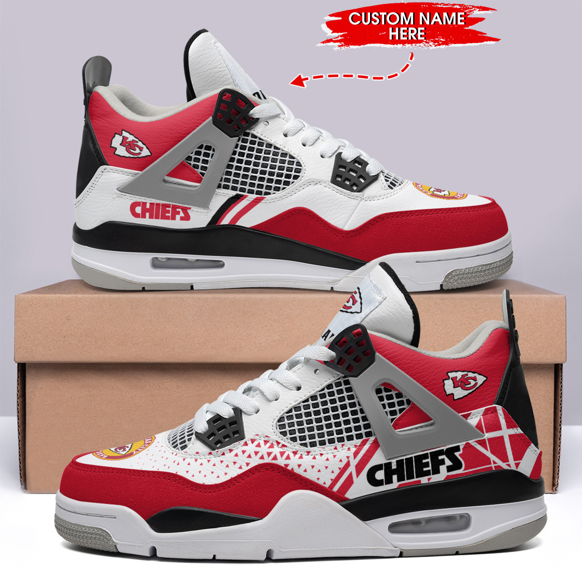 Sportswearmerch Kansas City Chiefs NFL Air Jordan 4 Sneaker AJ4 Sneakers Shoes For Men And Women