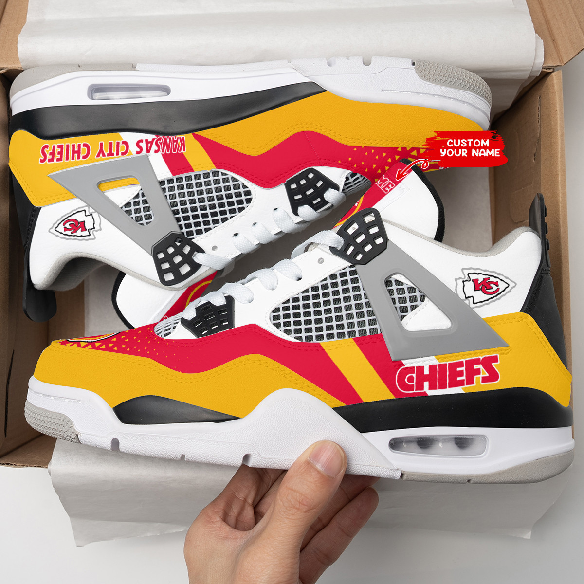 Sportswearmerch Kansas City Chiefs NFL Air Jordan 4 Sneaker AJ4 Sneakers Shoes For Men And Women