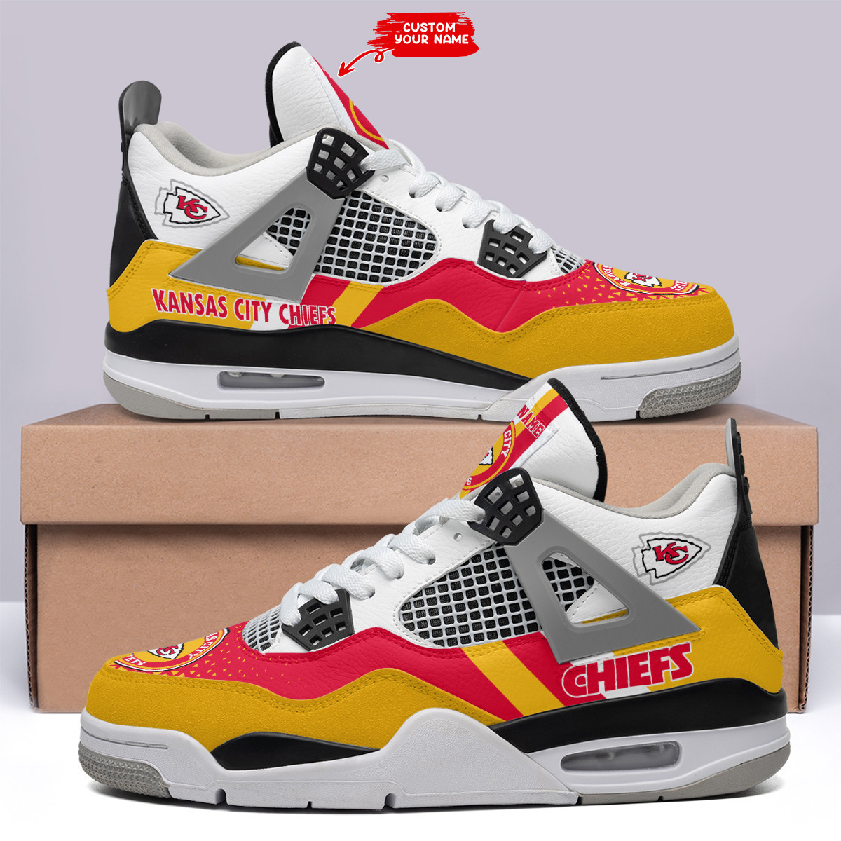 Sportswearmerch Kansas City Chiefs NFL Air Jordan 4 Sneaker AJ4 Sneakers Shoes For Men And Women