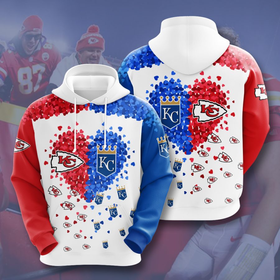 Sportswearmerch Kansas City Chiefs NFL & Kansas City Royals Heart Personalized Hoodie For Fan