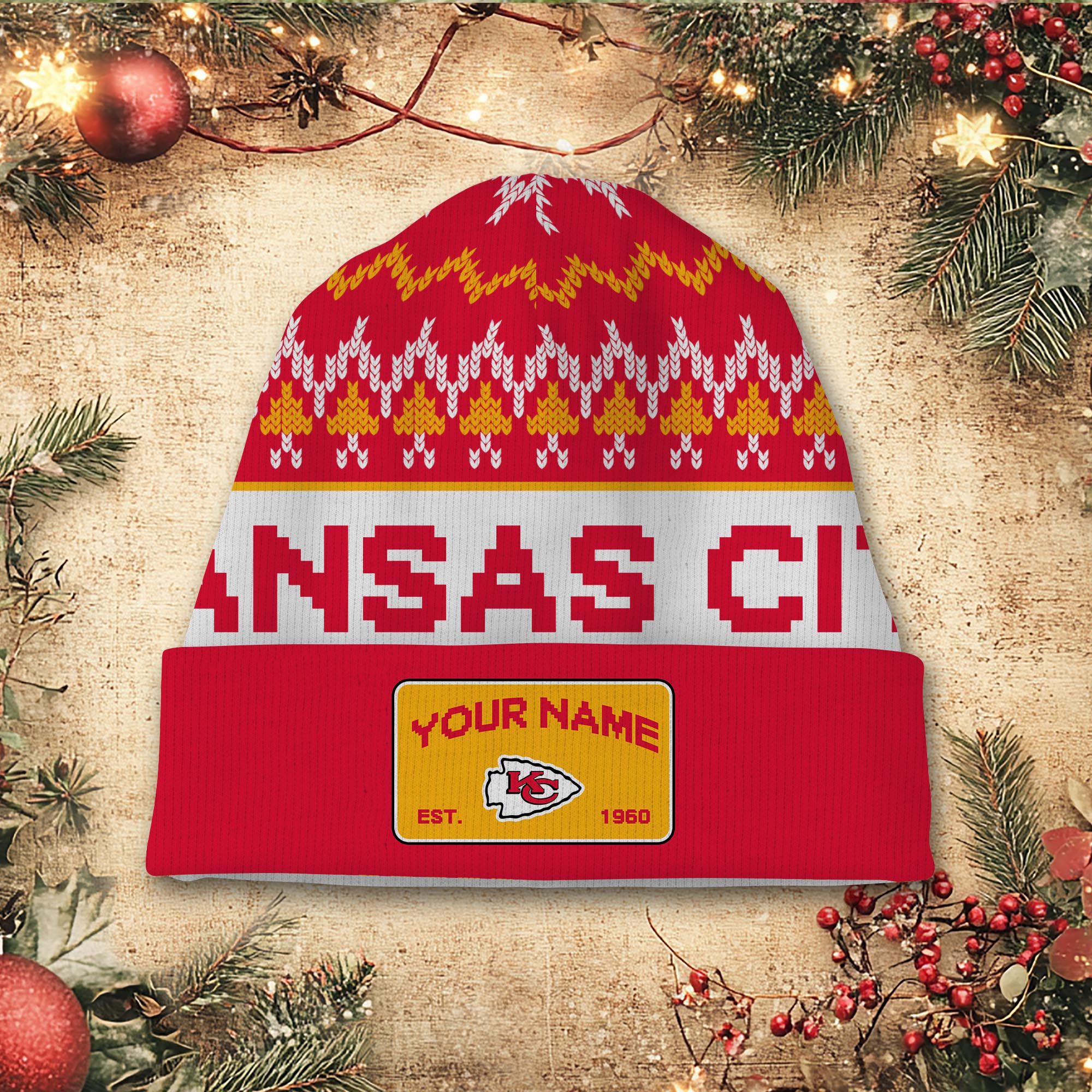 Sportswearmerch Kansas City Chiefs NFL Christmas Beanie Hat For Fan