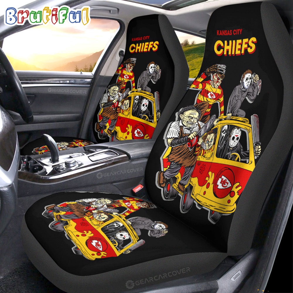 Sportswearmerch Kansas City Chiefs NFL Horror Characters Essential Halloween Car Seat Covers For Fan
