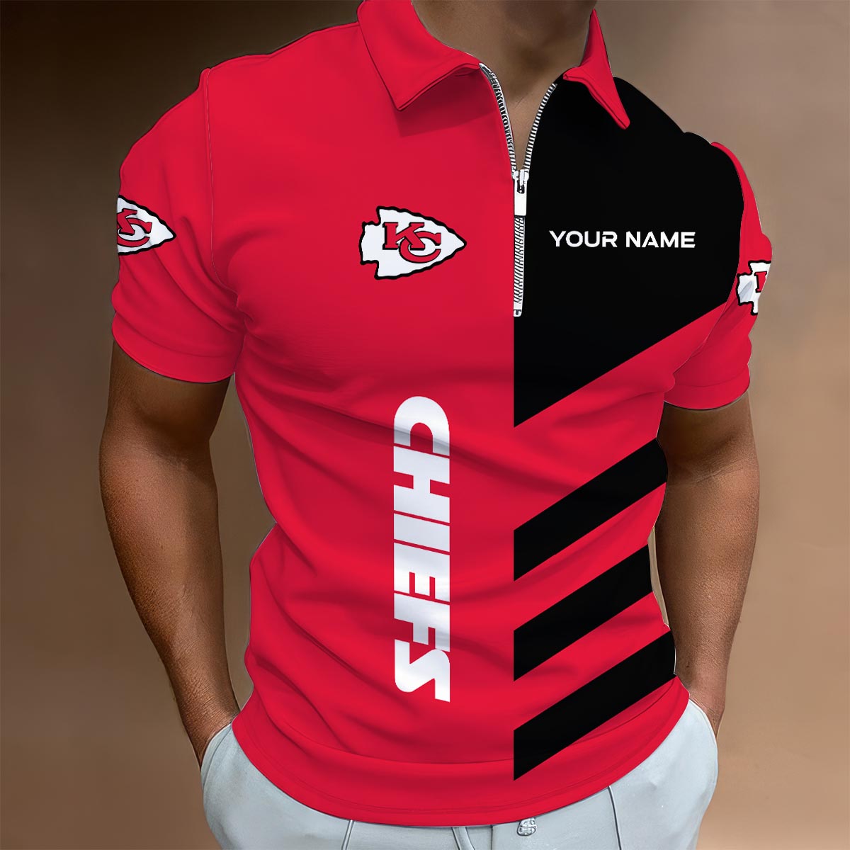 Sportswearmerch Kansas City Chiefs NFL Lapel Zip Polo Shirt For Fan
