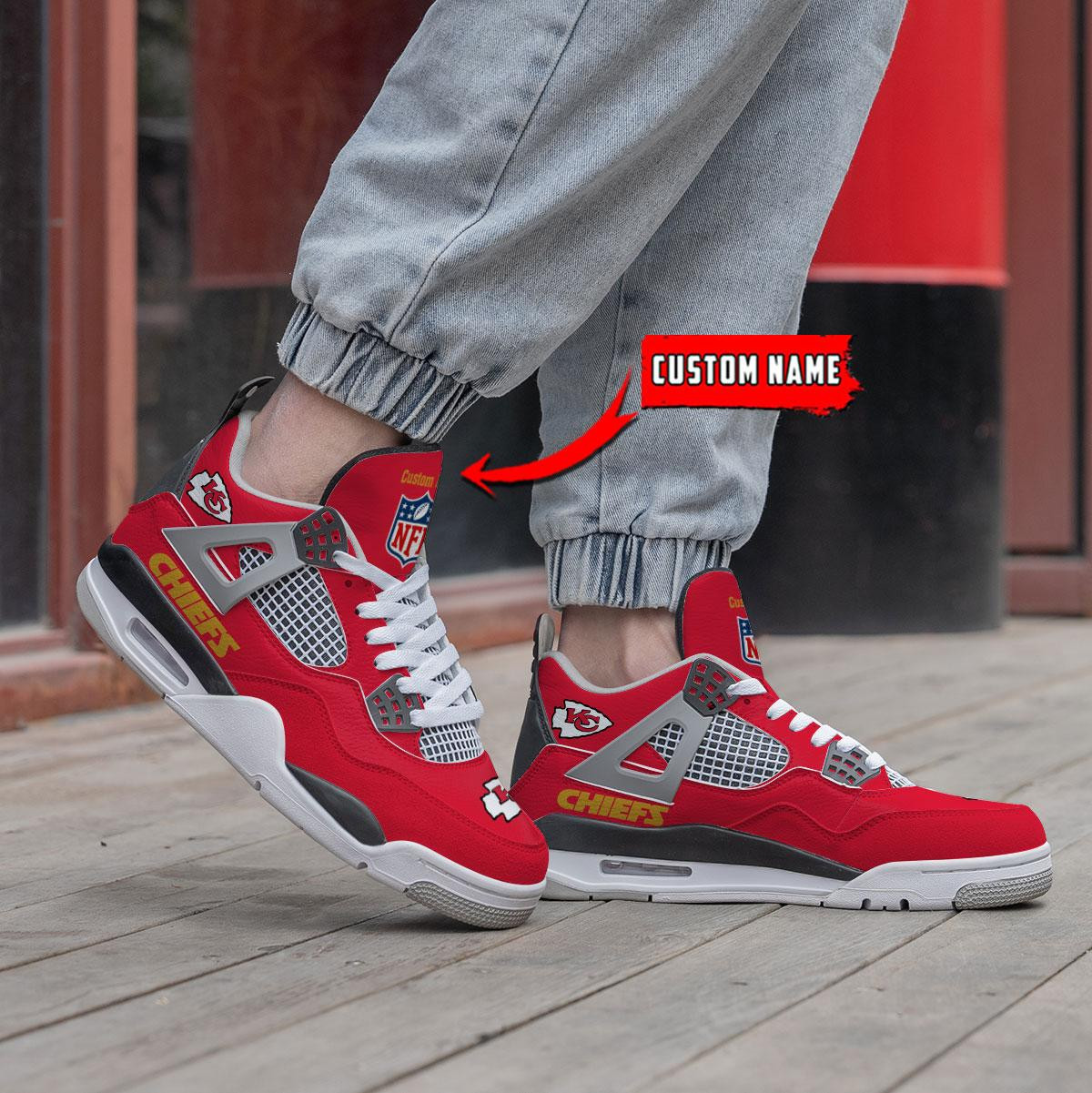 Sportswearmerch Kansas City Chiefs NFL Personalized Air Jordan 4 AJ4 Sneakers Shoes For Men And Women