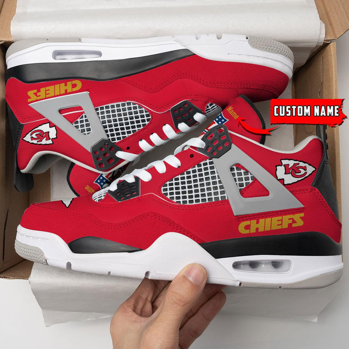 Sportswearmerch Kansas City Chiefs NFL Personalized Air Jordan 4 AJ4 Sneakers Shoes For Men And Women
