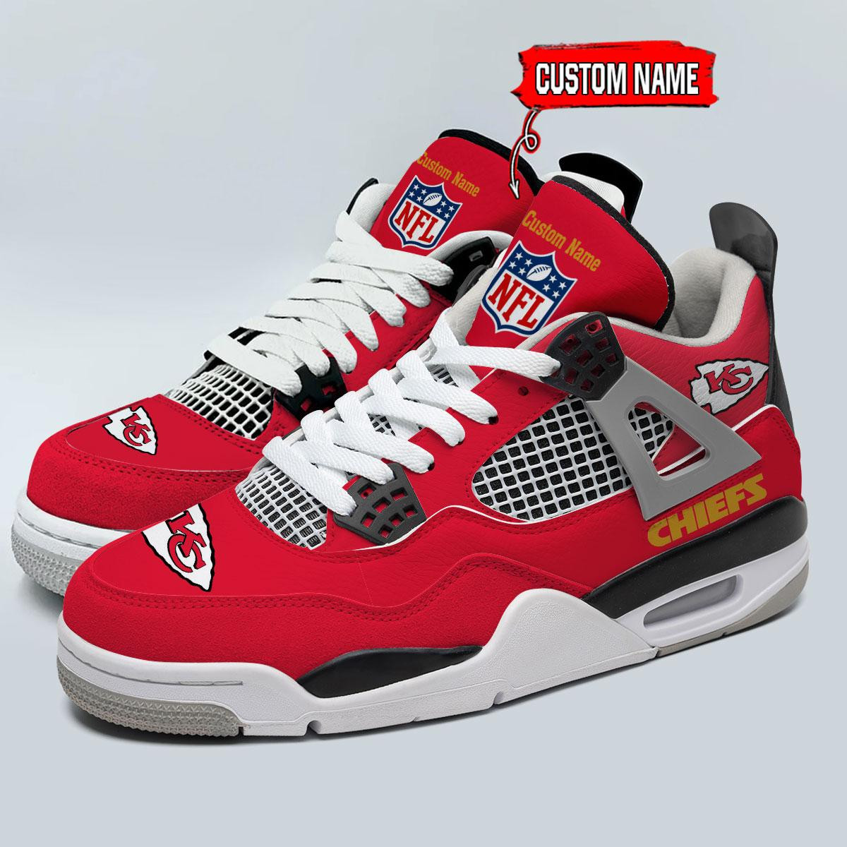 Sportswearmerch Kansas City Chiefs NFL Personalized AJ4 Sneakers Shoes For Men And Women
