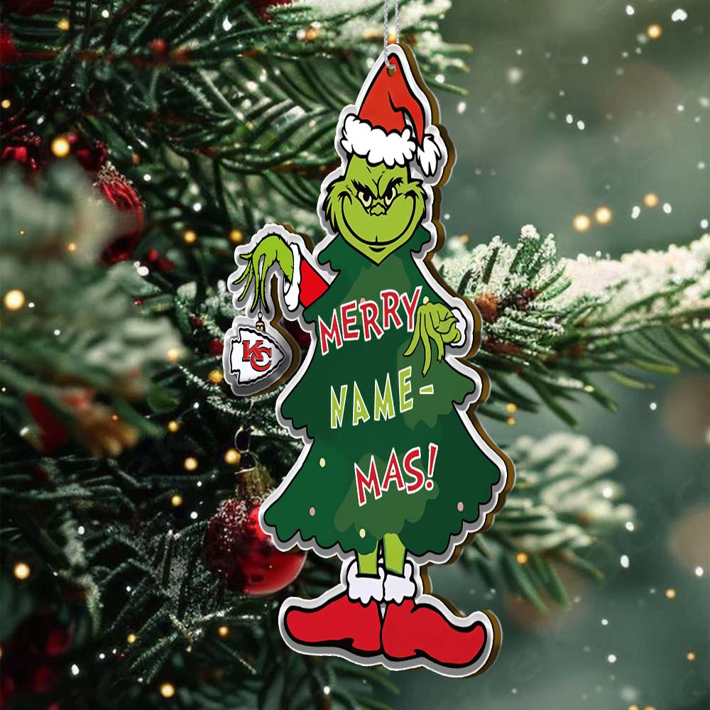 Sportswearmerch Kansas City Chiefs NFL The Grinch x Christmas Acrylic Ornament Gift For Fan