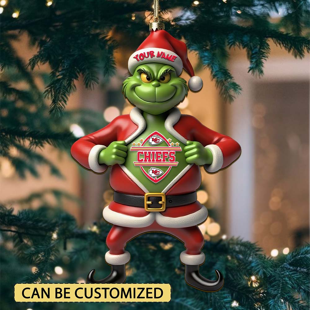 Sportswearmerch Kansas City Chiefs NFL The Grinch x Christmas Acrylic Ornament Gift For Fan