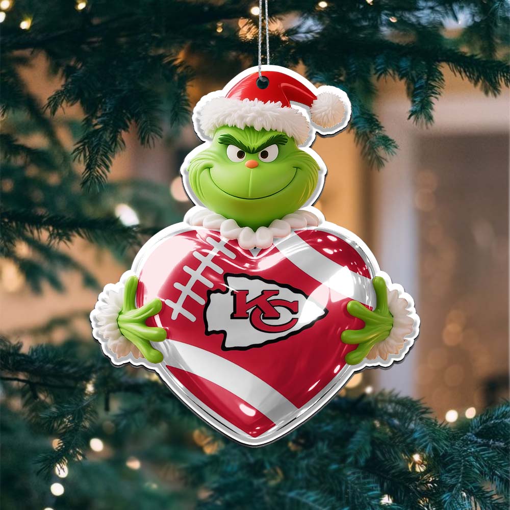 Sportswearmerch Kansas City Chiefs NFL The Grinch x Christmas Acrylic Ornament Gift For Fan