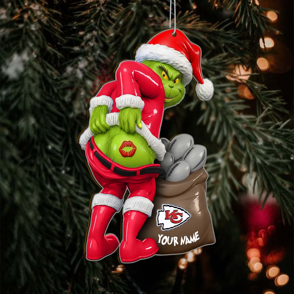 Sportswearmerch Kansas City Chiefs NFL The Grinch x Christmas Acrylic Ornament Gift For Fan