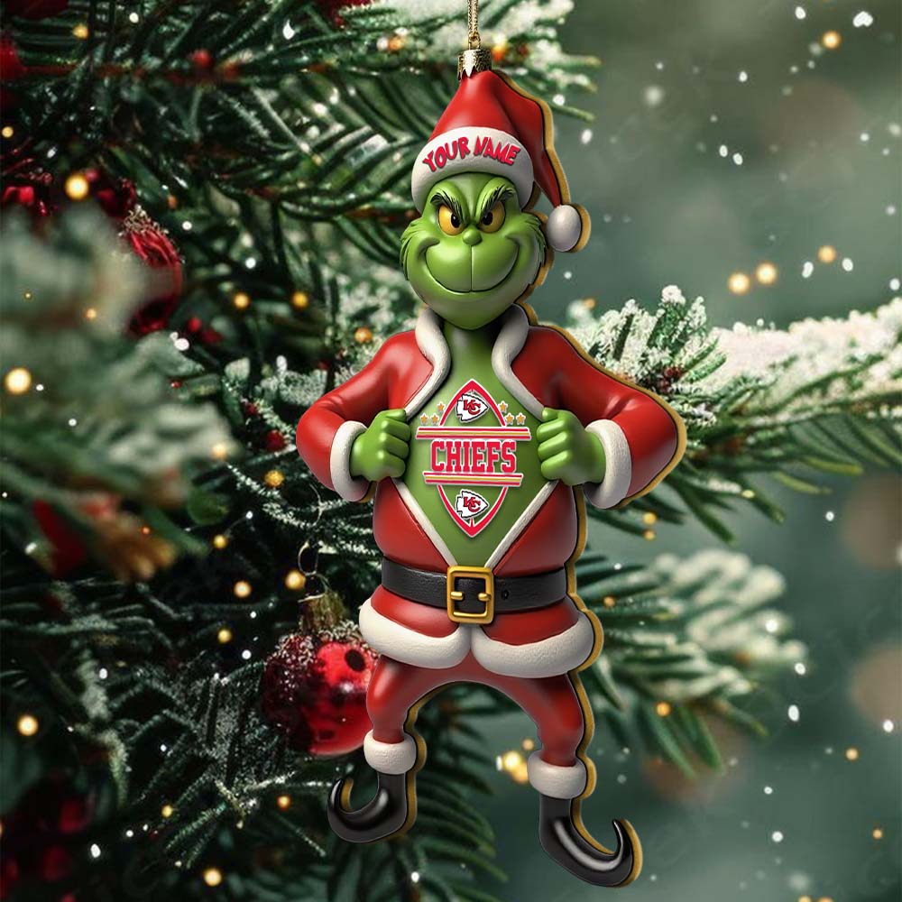 Sportswearmerch Kansas City Chiefs NFL The Grinch x Christmas Acrylic Ornament Gift For Fan