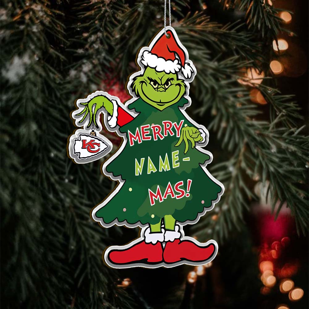 Sportswearmerch Kansas City Chiefs NFL The Grinch x Christmas Acrylic Ornament Gift For Fan