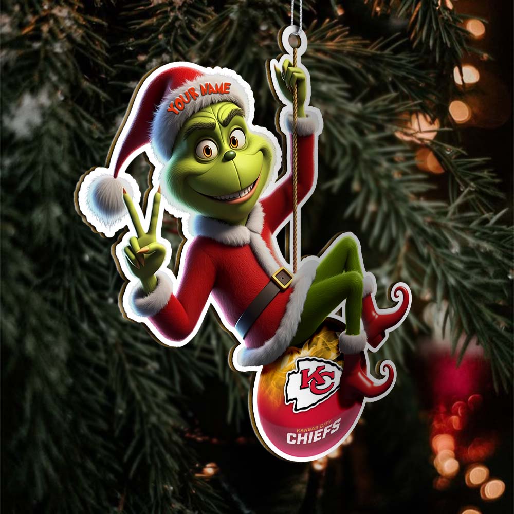 Sportswearmerch Kansas City Chiefs NFL The Grinch x Christmas Acrylic Ornament Gift For Fan