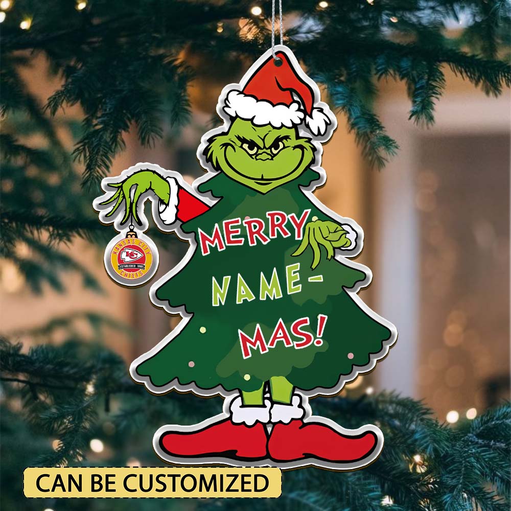 Sportswearmerch Kansas City Chiefs NFL The Grinch x Christmas Acrylic Ornament Gift For Fan