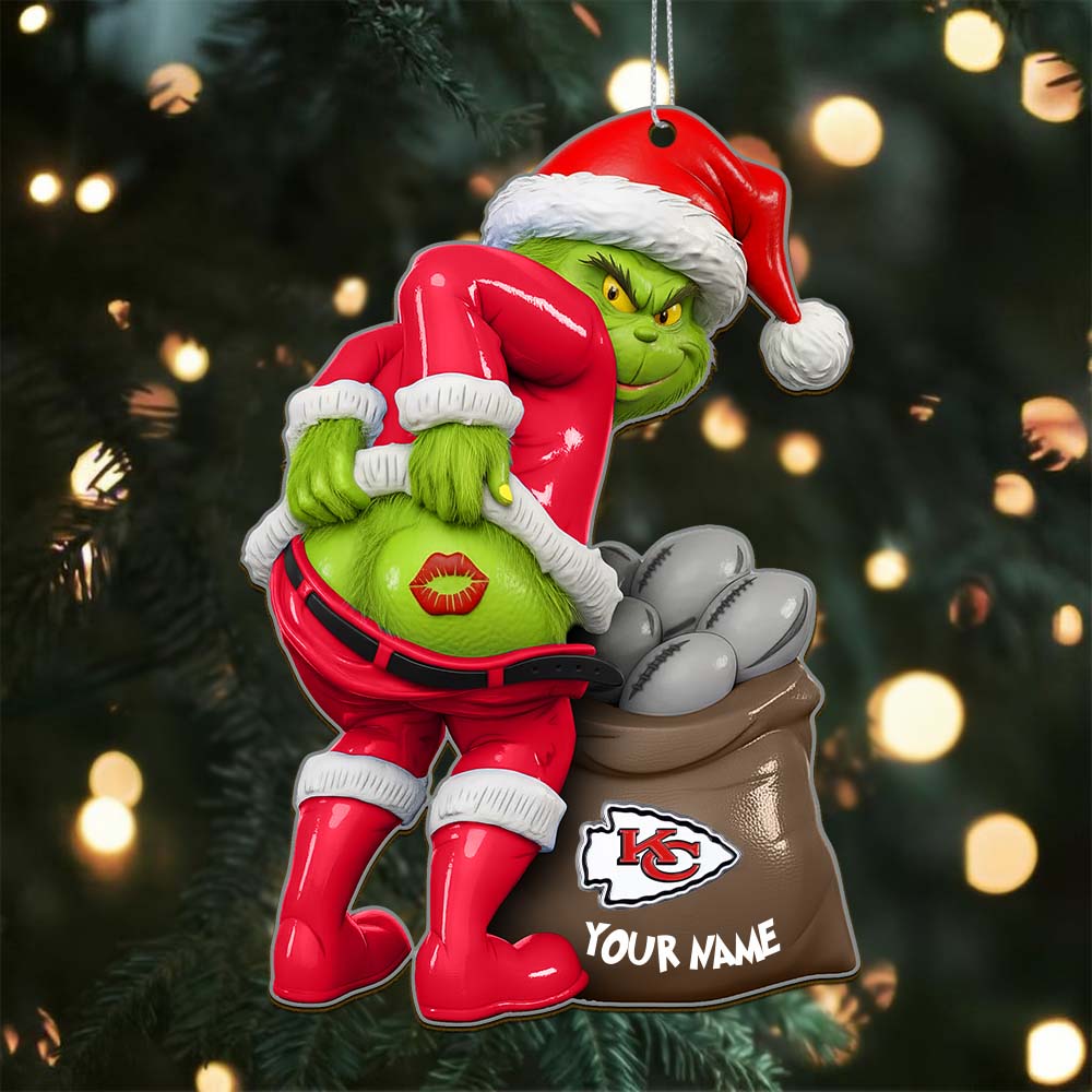 Sportswearmerch Kansas City Chiefs NFL The Grinch x Christmas Acrylic Ornament Gift For Fan