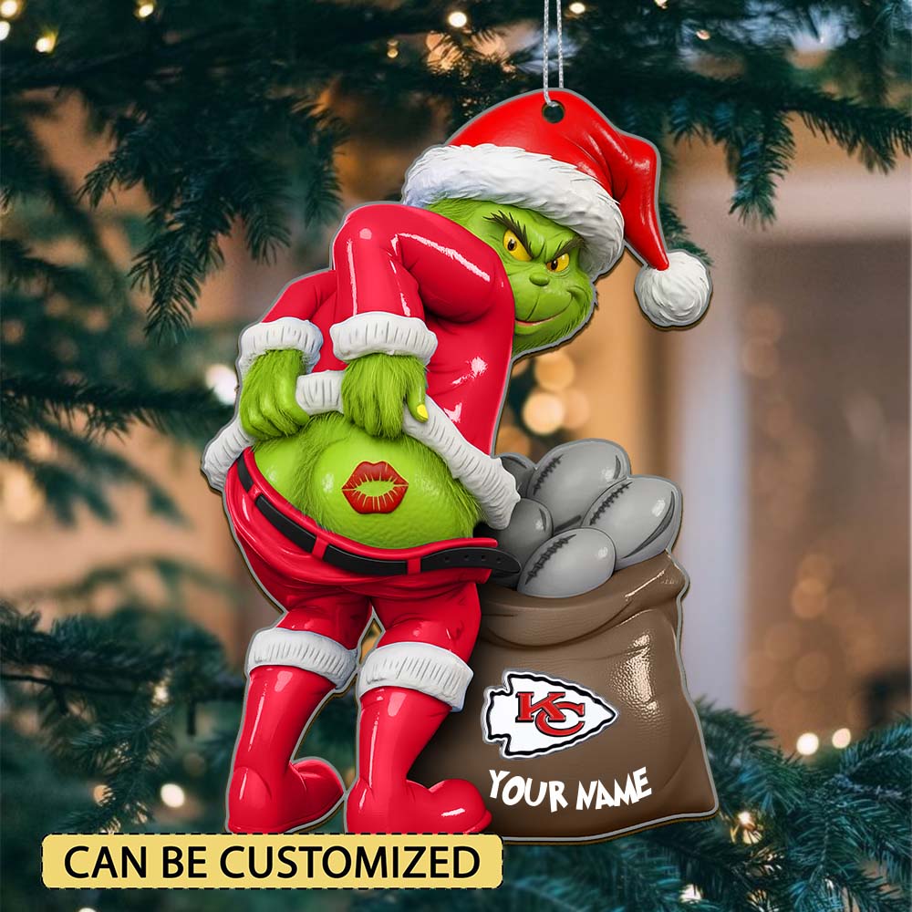 Sportswearmerch Kansas City Chiefs NFL The Grinch x Christmas Acrylic Ornament Gift For Fan
