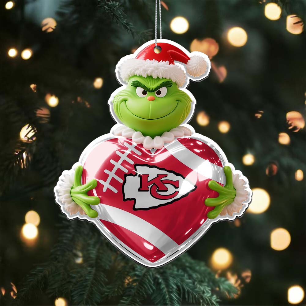 Sportswearmerch Kansas City Chiefs NFL The Grinch x Christmas Acrylic Ornament Gift For Fan