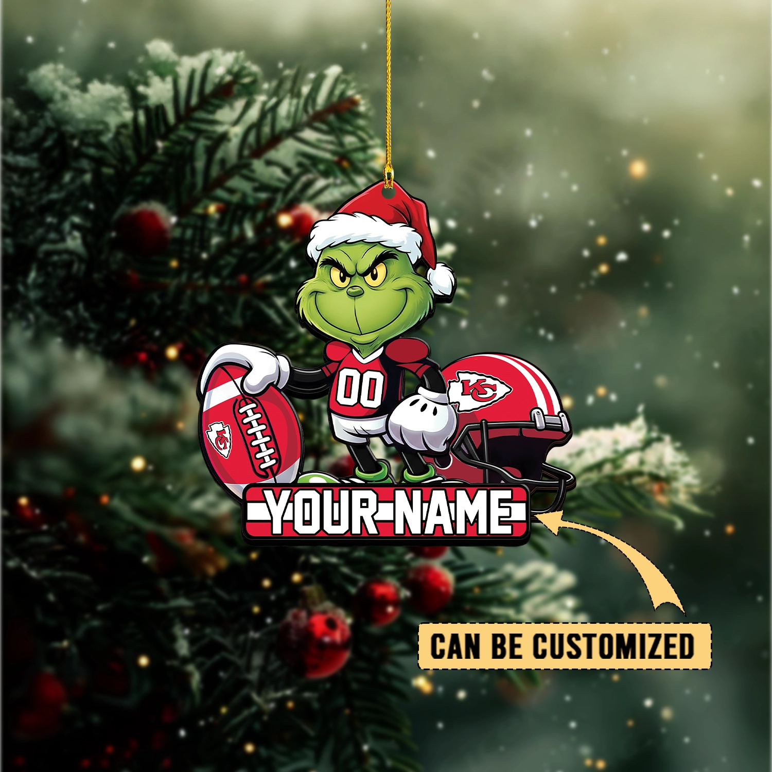 Sportswearmerch Kansas City Chiefs NFL The Grinch x Christmas Acrylic Ornament Gift For Fan