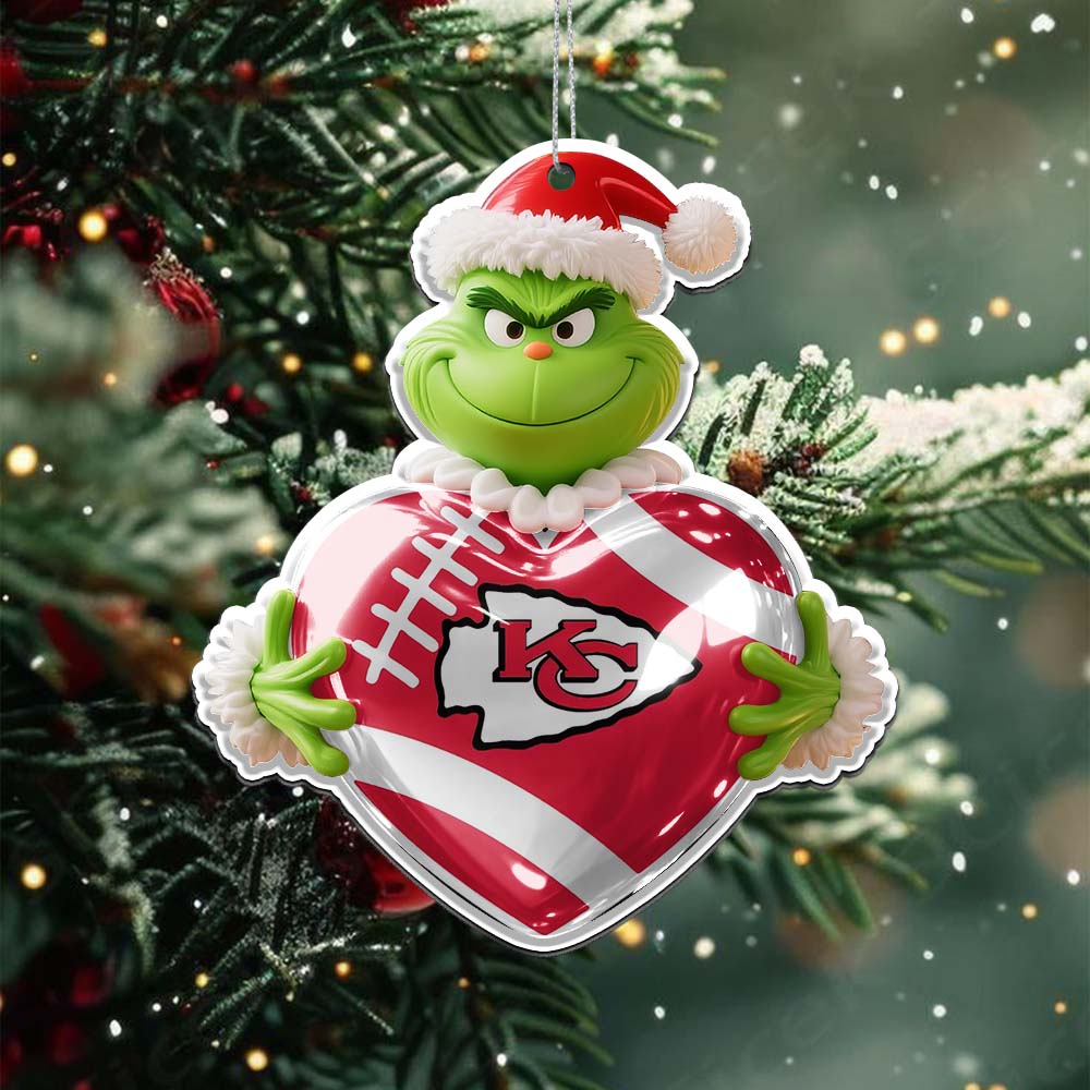 Sportswearmerch Kansas City Chiefs NFL The Grinch x Christmas Acrylic Ornament Gift For Fan