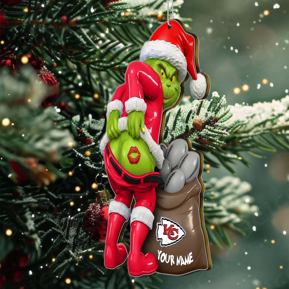 Sportswearmerch Kansas City Chiefs NFL The Grinch x Christmas Acrylic Ornament Gift For Fan
