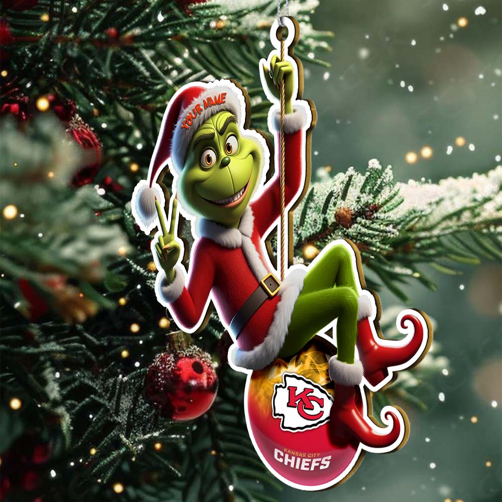 Sportswearmerch Kansas City Chiefs NFL The Grinch x Christmas Acrylic Ornament Gift For Fan