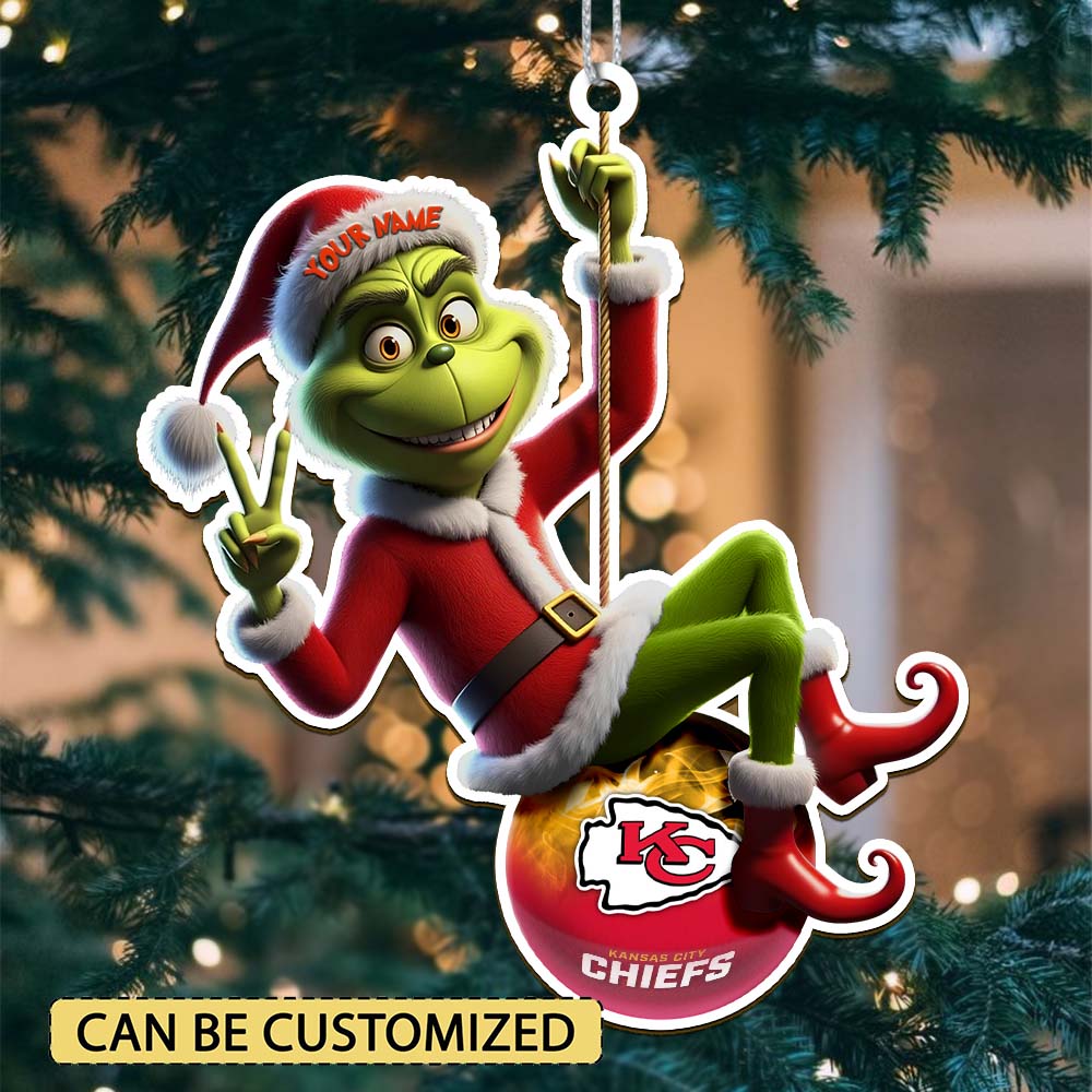 Sportswearmerch Kansas City Chiefs NFL The Grinch x Christmas Acrylic Ornament Gift For Fan