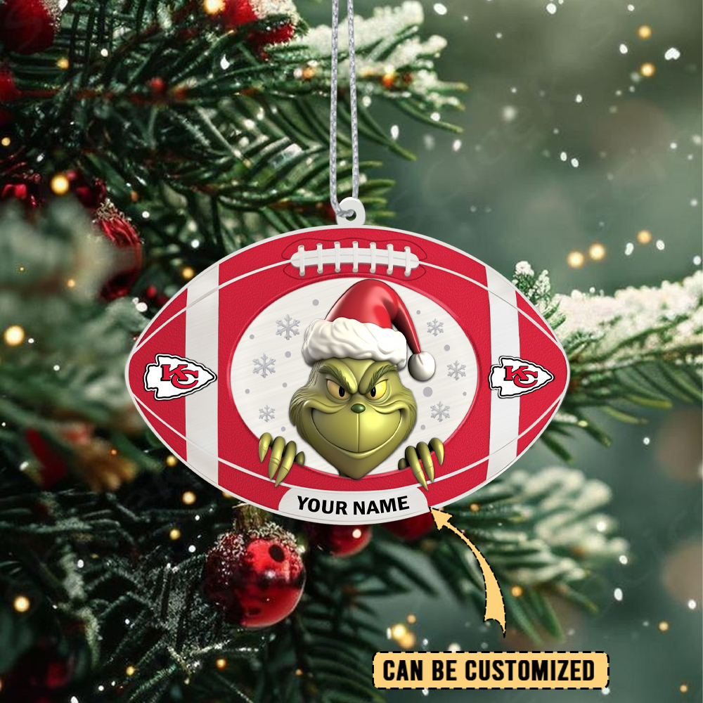 Sportswearmerch Kansas City Chiefs NFL The Grinch x Christmas Acrylic Ornament Gift For Fan