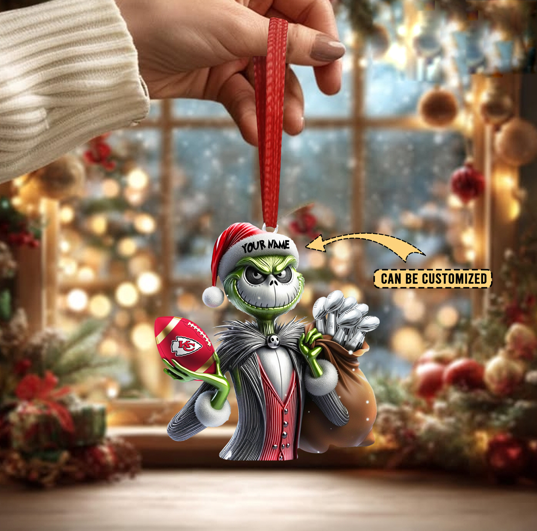 Sportswearmerch Kansas City Chiefs NFL The Grinch x Jack x Christmas Acrylic Ornament Gift For Fan