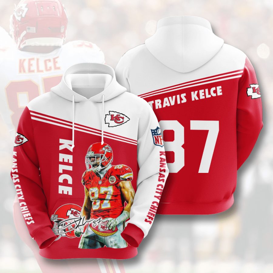 Sportswearmerch Kansas City Chiefs NFL Travis Kelce Red White Personalized Hoodie For Fan