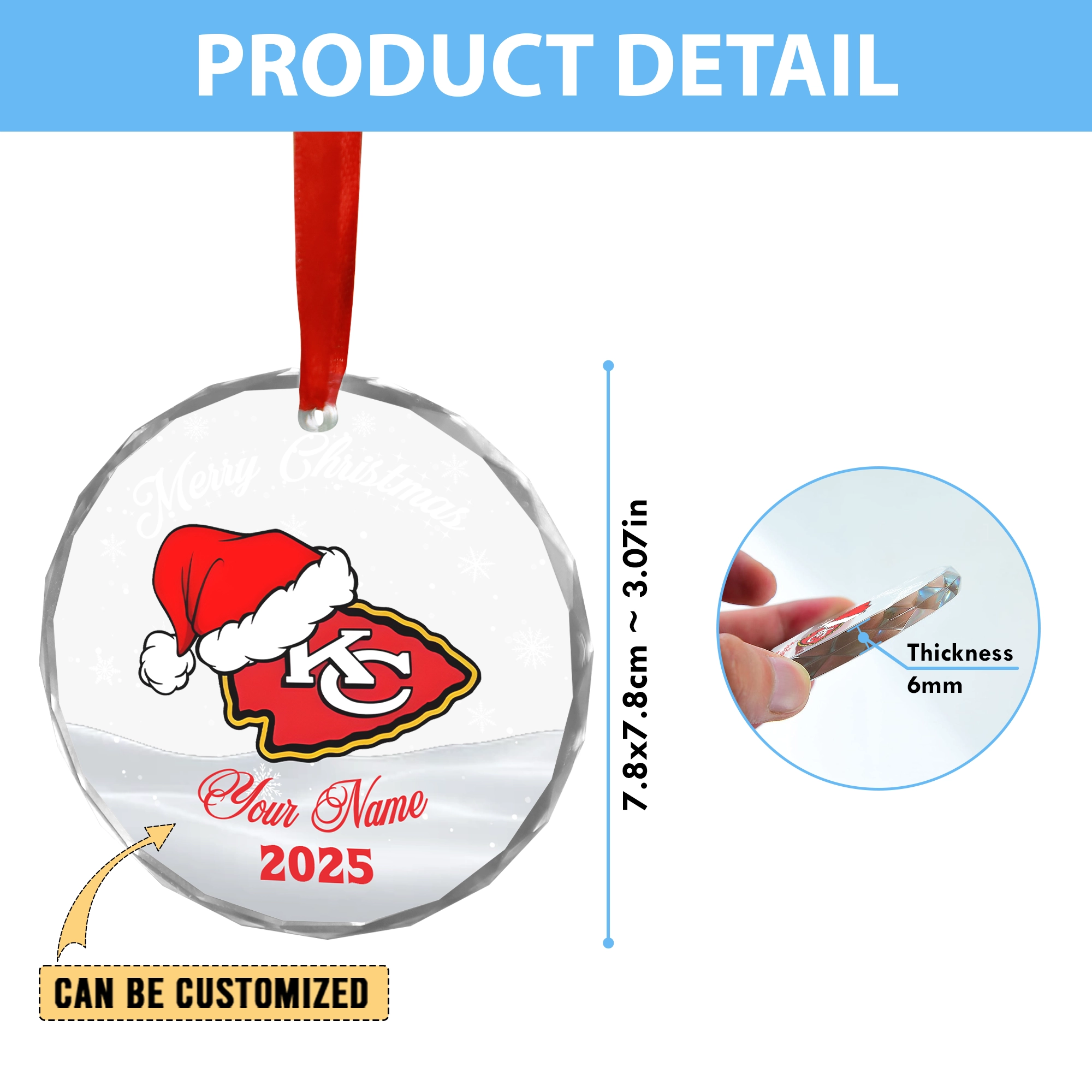 Sportswearmerch Kansas City Chiefs NFL x Christmas Glass Ornament Gift For Fan