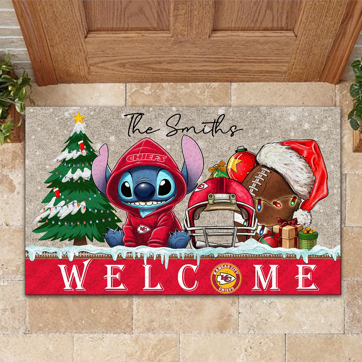 Sportswearmerch Kansas City Chiefs NFL x Cute Stitch Christmas Doormat For Fan