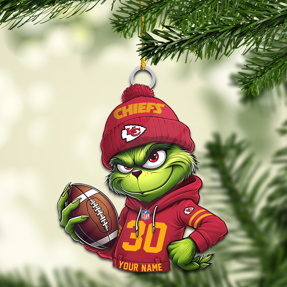 Sportswearmerch Kansas City Chiefs NFL x Grinch Christmas Acrylic Ornament For Fans