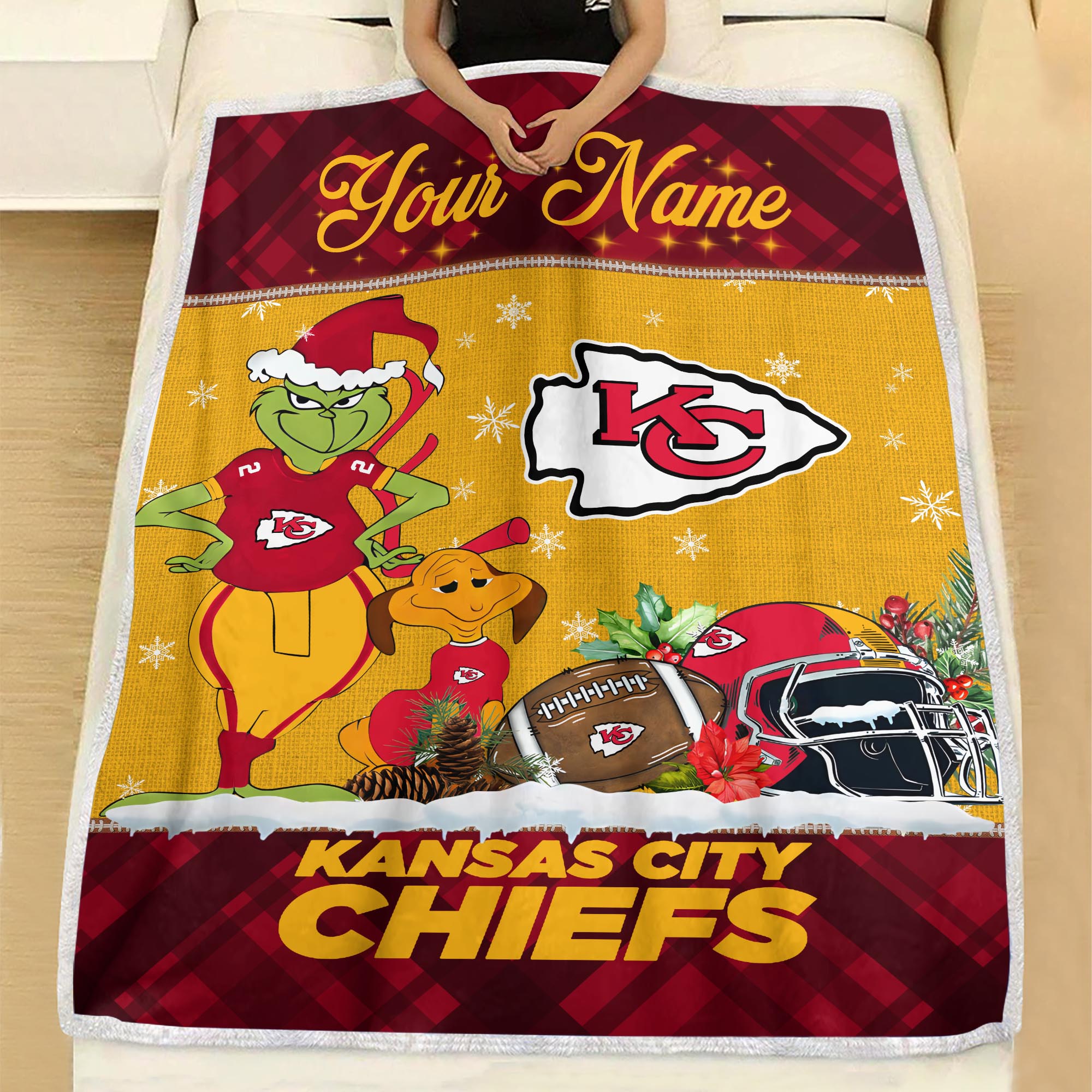Sportswearmerch Kansas City Chiefs NFL x Grinch Christmas Fleece Blanket For Fan