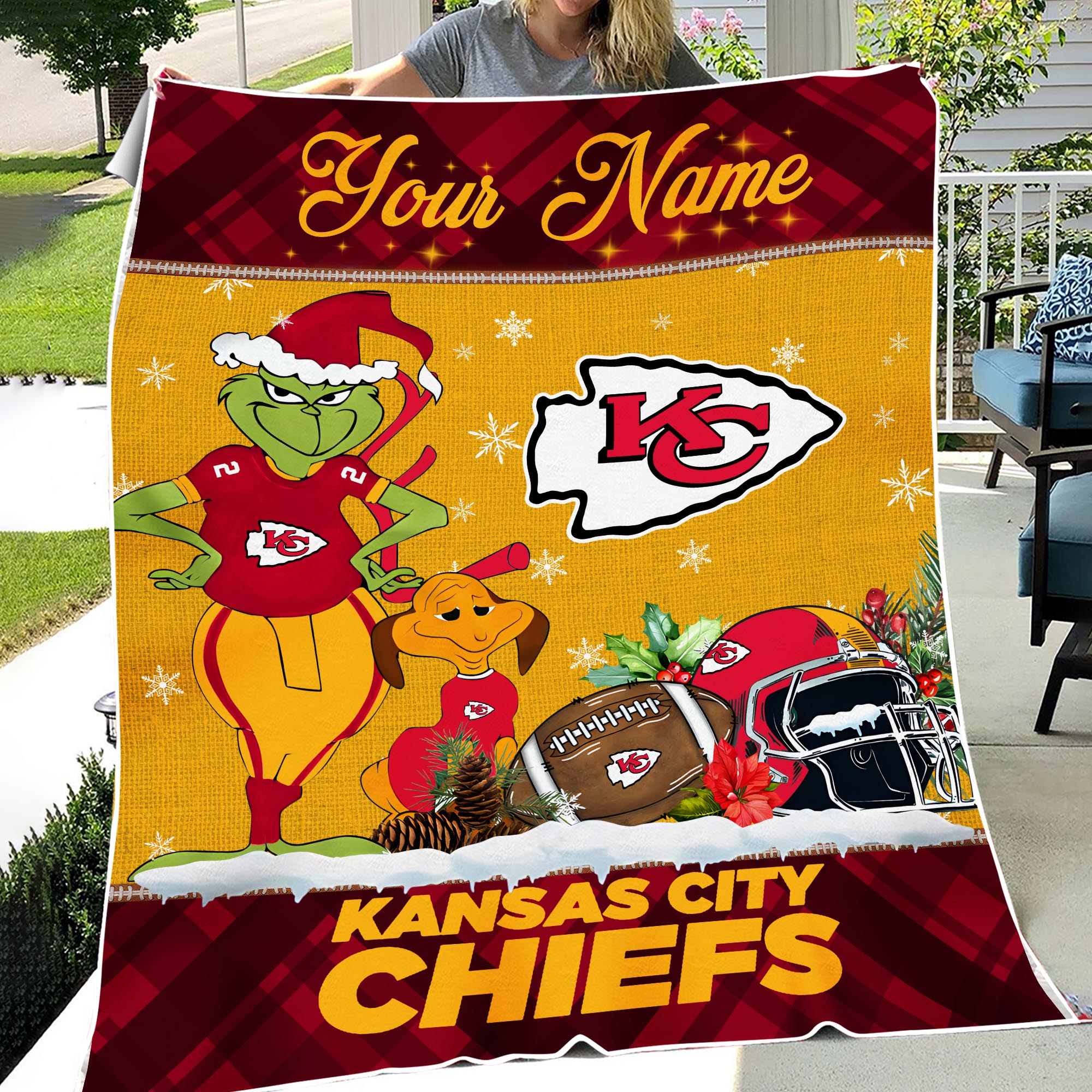 Sportswearmerch Kansas City Chiefs NFL x Grinch Christmas Fleece Blanket For Fan