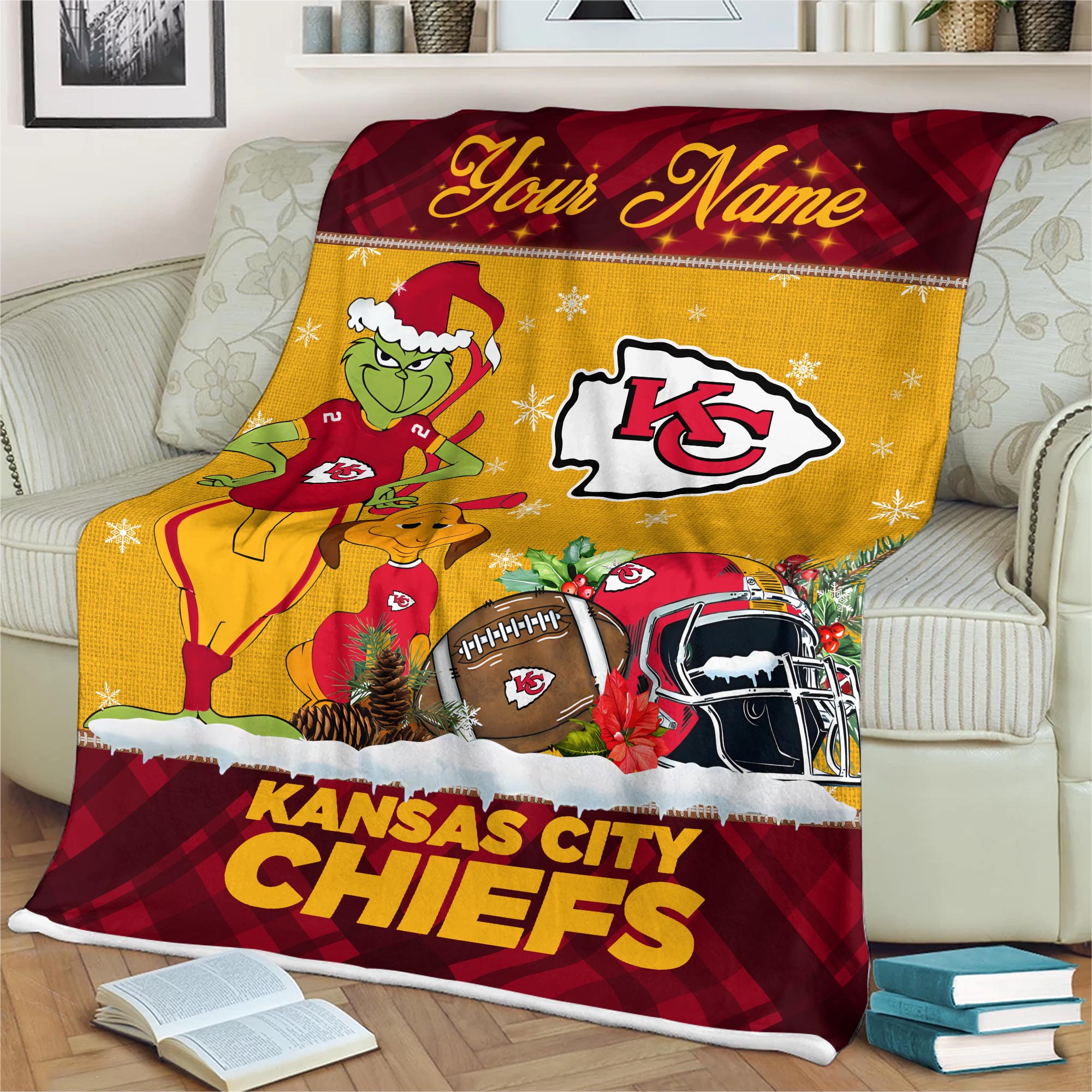 Sportswearmerch Kansas City Chiefs NFL x Grinch Christmas Fleece Blanket For Fan