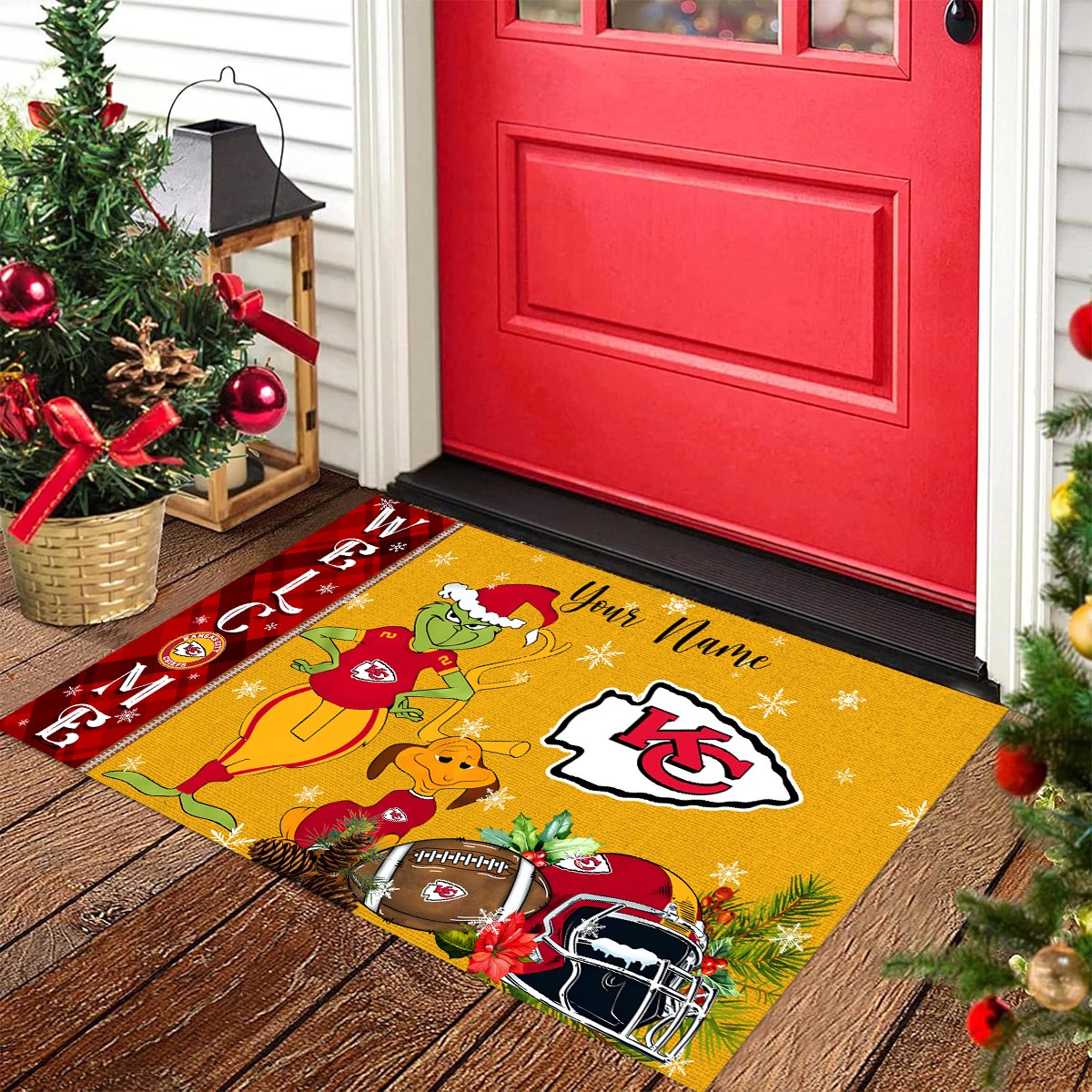 Sportswearmerch Kansas City Chiefs NFL x Grinch Christmas Welcome Football Doormat For Fan