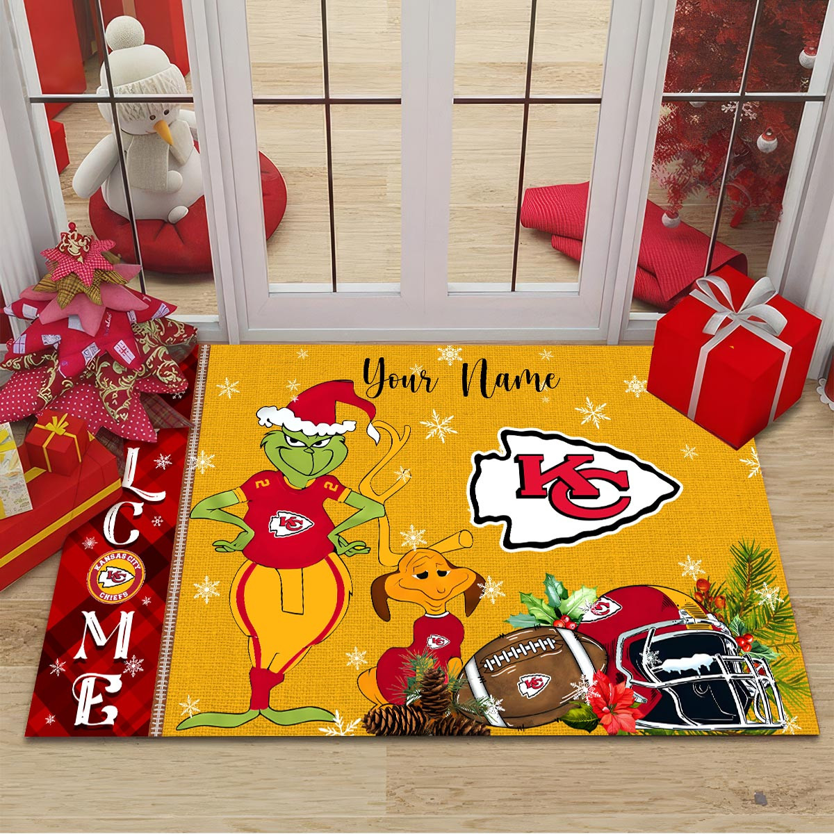 Sportswearmerch Kansas City Chiefs NFL x Grinch Christmas Welcome Football Doormat For Fan
